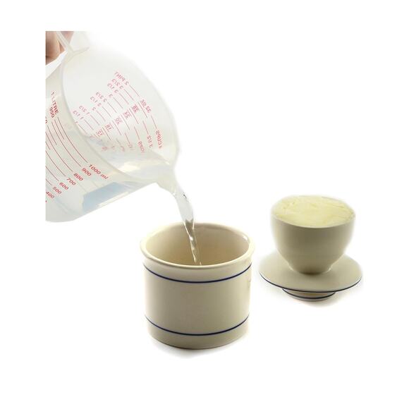 Butter Bell Countertop French Ceramic Dish Keeper White with Blue Trim - Picture 6 of 9